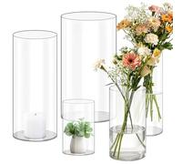 Oungy 5 Pièces Vase en Verre Transparent Acrylique Multi-Tailles | Vases Multi-Tailles, Effet Verre Transparent, Soliflore, Vase Cylindrique, Centre de Table Mariage
