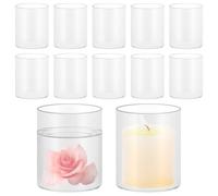 Oungy Lot de 12 cylindres en verre pour bougies - Petit vase en verre transparent - 10 cm de haut - Rond - Avec fond - Petits vases en verre pour la décoration de la maison et du bureau - 10 x 8,5 cm