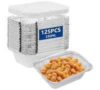 Oungy Lot de 125 barquettes en aluminium avec couvercle - Jetables - 230 ml - Petit bac récupérateur de graisse - Pour rôtir, cuire au four - 12,5 x 9,7 x 4 cm