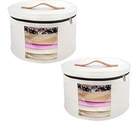 Oungy Lot de 2 boîtes de rangement rondes avec couvercles, 40 x 26 cm, grandes boîtes de rangement pliables en feutre pour la maison, le bureau, l'armoire (blanc)