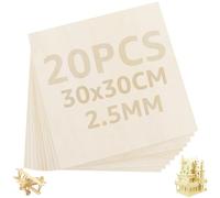 Oungy Lot de 20 feuilles de contreplaqué - 300 x 300 x 2,5 mm - Feuilles de bois de balsa brut - Feuilles carrées en tilleul pour travaux manuels, peinture, gravure, sculpture, modélisme, projets