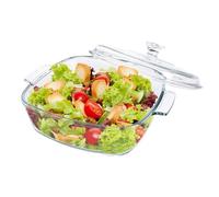 Oungy Plat à gratin rectangulaire en verre avec couvercle, 1,5 l, avec couvercle et poignées, pour 2 personnes, passe au micro-ondes, au four