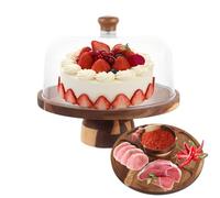 Oungy Plateau à gâteau en bois, avec pied et couvercle, diamètre : 30 cm, avec couvercle en acrylique, pour cupcakes, thé de l'après-midi, gâteau