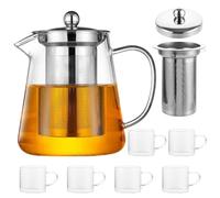 Oungy Théière en verre avec infuseur, 1 l, résistante à la chaleur avec passoire, théière avec infuseur en acier inoxydable, théière en verre pour thé en vrac et fleurs (livrée avec un verre)