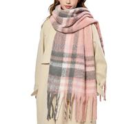 OUNIYA Écharpe surdimensionnée en laine épaisse chaude pour l'hiver, Rose/plaid, Large