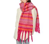 OUNIYA Grande écharpe à carreaux colorés surdimensionnés en laine de cachemire douce épaisse couverture chaude d'hiver pour femme, Bande rose, Large