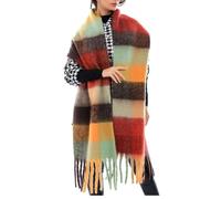 OUNIYA Grande écharpe à carreaux colorés surdimensionnés en laine de cachemire douce épaisse couverture chaude d'hiver pour femme, Rouge brique jaune, Large