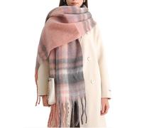 OUNIYA Grande écharpe à carreaux colorés surdimensionnés en laine de cachemire douce épaisse couverture chaude d'hiver pour femme, Motif tartan Rose, Large
