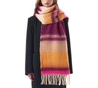 OUNIYA Grande écharpe à carreaux colorés surdimensionnés en laine de cachemire douce épaisse couverture chaude d'hiver pour femme, Jaune bordeaux, Large