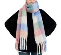 OUNIYA Grande écharpe à carreaux colorés surdimensionnés en laine de cachemire douce épaisse couverture chaude d'hiver pour femme, Bleu clair et rose, Large