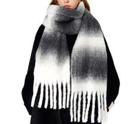 OUNIYA Grande écharpe à carreaux colorés surdimensionnés en laine de cachemire douce épaisse couverture chaude d'hiver pour femme, noir/blanc, Large