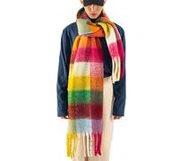 OUNIYA Grande écharpe à carreaux colorés surdimensionnés en laine de cachemire douce épaisse couverture chaude d'hiver pour femme, Orange et jaune., Large