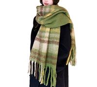 OUNIYA Grande écharpe à carreaux colorés surdimensionnés en laine de cachemire douce épaisse couverture chaude d'hiver pour femme, Tartan vert, Large