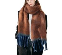 OUNIYA Grande écharpe à carreaux colorés surdimensionnés en laine de cachemire douce épaisse couverture chaude d'hiver pour femme, Marron, bleu., Large