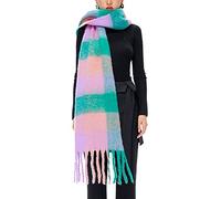 OUNIYA Grande écharpe à carreaux colorés surdimensionnés en laine de cachemire douce épaisse couverture chaude d'hiver pour femme, Vert, rose., Large
