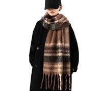 OUNIYA Grande écharpe à carreaux colorés surdimensionnés en laine de cachemire douce épaisse couverture chaude d'hiver pour femme, marron foncé, Large