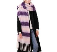 OUNIYA Grande écharpe à carreaux colorés surdimensionnés épais et doux en laine cachemire pour l'hiver chaud pour femme, Bande violette, Large