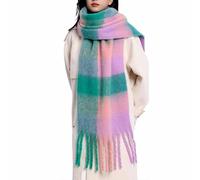 OUNIYA Grande écharpe à carreaux colorés surdimensionnés épais et doux en laine cachemire pour l'hiver chaud pour femme, Grille rose et verte