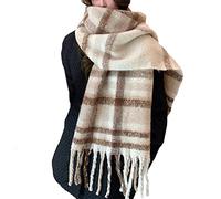OUNIYA Grande écharpe à carreaux colorés surdimensionnés épais et doux en laine cachemire pour l'hiver chaud pour femme, Gris vert à carreaux, Large