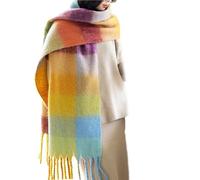 OUNIYA Grande écharpe à carreaux colorés surdimensionnés épais et doux en laine cachemire pour l'hiver chaud pour femme, Orange à carreaux, Large