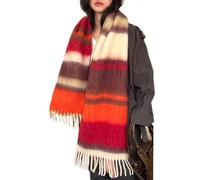 OUNIYA Grande écharpe à carreaux colorés surdimensionnés épais et doux en laine cachemire pour l'hiver chaud pour femme, Bande orange, Large