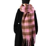 OUNIYA Grande écharpe à carreaux colorés surdimensionnés épais et doux en laine cachemire pour l'hiver chaud pour femme, Marron, rose, Large