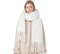 OUNIYA Grande écharpe à carreaux colorés surdimensionnés épais et doux en laine cachemire pour l'hiver chaud pour femme, Blanc uni., Large