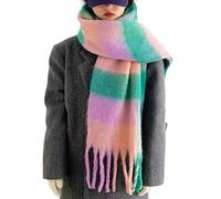 OUNIYA Grande écharpe à carreaux colorés surdimensionnés épais et doux en laine cachemire pour l'hiver chaud pour femme, Grille rose et verte