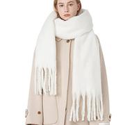 OUNIYA Grande écharpe épaisse surdimensionnée en laine épaisse chaude pour l'hiver, blanc pur, Large