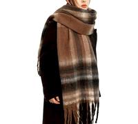 OUNIYA Grande écharpe épaisse surdimensionnée en laine épaisse chaude pour l'hiver, Motif carreaux Marron, Large