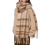 OUNIYA Grande écharpe épaisse surdimensionnée en laine épaisse chaude pour l'hiver, Plaid kaki., Large