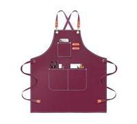 OUNLEN Tablier de chef pour homme et femme en toile avec 3 poches croisées dans le dos, tablier de travail résistant pour la cuisine, Rouge Cranbrerry, défaut