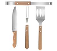 OUNONA 1 ensemble Outils de Grillade Acier Inoxydable et Kit Complet Spatule Fourchette Pince et Cutter pour Barbecue Camping et Pique