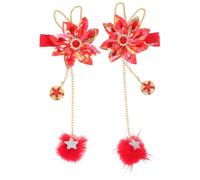 OUNONA 1 paire d'épingles à cheveux à pompons et fleurs : épingles à cheveux de style chinois avec pompons pour petites filles - jolies pinces à cheveux pour les tenues de kimono Hanfu et les