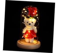 OUNONA 1 Pièce Lampe Ours Rose Or pétales lumières fée des Roses Solaire Valentines Day bougeoir Verre Couvercle Verre Fleurs Lampe Rose Artificielle soirée de Rencontres en Bois Rouge