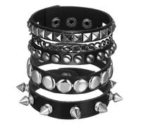 OUNONA 1Ensemble Bracelet Cuir Punk Unisexe Bracelets Larges Faux Cuir pour Halloween et Occasions Variées Réglables