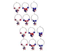 OUNONA 2 Ensembles Charmes De Verre À Vin Identifier Les Anneaux D'étiquettes Verriers À Vin Bague En Verre Drapeau Américain Rouge 6 Pièces * 2