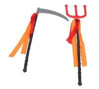 OUNONA 2 pièces Accessoires Halloween Scythe Gris et Trident Rouge Plastique pour Costume Démon Cosplay Garçon Fille Adultes Décoration et Jeu de Rôle