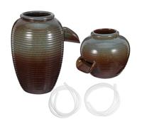 OUNONA 2 Pièces Courtyard Fountain Jar with Cascading Waterfall Ceramic Recirculating Water Feature for Indoor Office Table and Outdoor Garden Patio