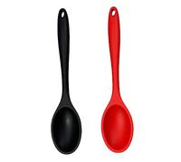 OUNONA 2 pièces Cuillères de Service Silicone Antiadhésives Grandes Cuillères à Soupe Ergonomiques à Long Manche pour Porridge et Cuisine Résistantes et Faciles à Nettoyer Lot Rouge et