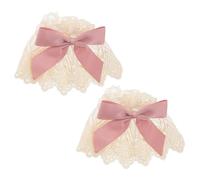 OUNONA 2 Pièces Manchette en Dentelle sans Doigts à Nœud, Fausses Manches Rose en Tissu Dentelle, Souple, pour Femmes, Thé Parties et Bals, Style Lolita
