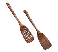 OUNONA 2 pièces Set Spatules Sans Odeur Résistantes Chaleur Ustensiles Cuisine Manche Long Pour Poêle et Wok Naturel Sécurisé et Facile à Nettoyer