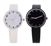 OUNONA 2Pièces Montre Mode pour Couleur Unie Blanc et Noir Montre Bracelet Étanche avec Mouvement PC Étudiant