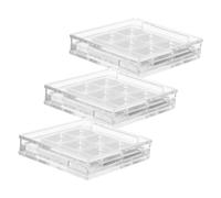 OUNONA 3 ensembles Transparent Square Eyeshadow Organizer With Brush Slot Sturdy Plastic Makeup Palette For Sample Testing And Daily Use Compact Empty Eyeshadow Tray For Travel And