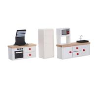OUNONA 3 pièces Miniature Kitchen Furniture Set with Integrated Stove and Fridge European Style Dollhouse Accessories for Pretend Play and Organizational Skills Development