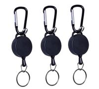 OUNONA 3 pièces Porte Clés Rétractables Robustes avec Enrouleur Extensible Noir Pratique pour Randonnée Camping Extérieur