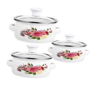 OUNONA 3 pièces Set de Casseroles Émaillées Empilables pour Cuisson sur Feu Petites Marmites avec Double Anse Ergonomique Pot Multifonction pour Soupe Lait et Nouilles Motifs Aléatoires