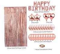 OUNONA 39 Pièces Kit de Décoration Anniversaire Rose Doré Rideau à Franges Pailleté Ballons Latex et Confettis Banderole Happy Birthday pour Fête Intérieure et Extérieure