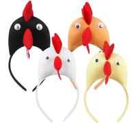 OUNONA 4 pcs Chicken Headband, Rooster Costume, Hen Chick 3D Headband, Party Hair Decor, Assorted Colors, PP Cotton, 4.72 x 9.44 x 1.57 inch