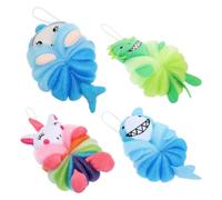 OUNONA 4 pièces Boules de Bain Garçon Fille Motif Cartoon avec Corde Suspendue Douceur et Séchage Rapide pour Bain